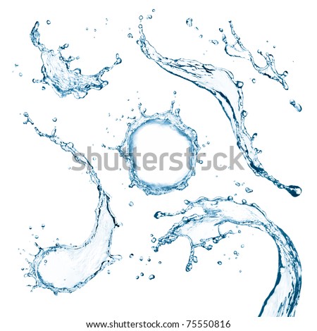 variety of water splash isolated on white