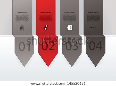 Vector. Four choices. Four folded arrows with space for your content. Solid colors.