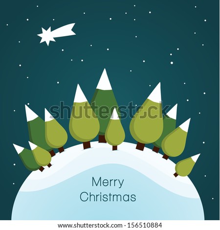 Vector Christmas landscape. Nice illustration for Christmas. Landscape with trees, stars and snow.