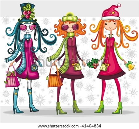 Fashion   Girls on Fashion Christmas Girls Set Stock Vector 41404834   Shutterstock