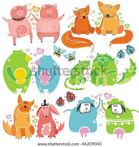 stock vector : Valentine animals set series