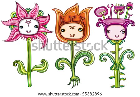 Cartoon Flowers Set Stock Vector Illustration 55382896 : Shutterstock