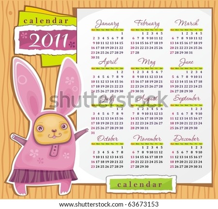 stock vector : 2011 calendar with cute rabbit. Symbol of 2011 year