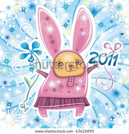 Happy Chinese New Year Card Rabbit. stock vector : Happy New Year
