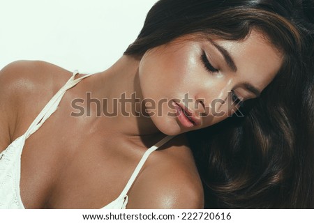 beautiful woman studio  natural portrait with shine skin