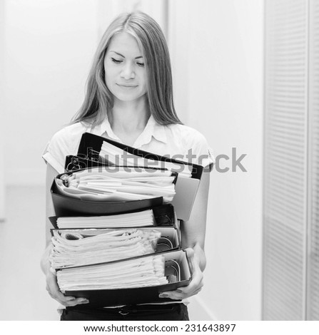 business woman on work place in office black and white