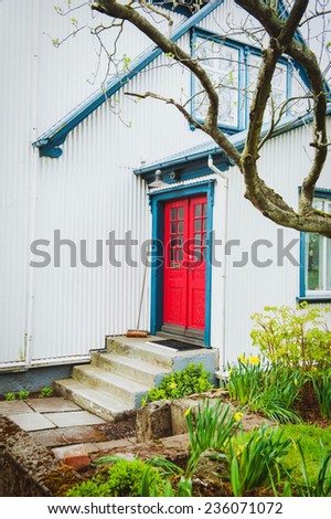Traditional House Steps and Door with Yard in Europe Iceland Reykjavik