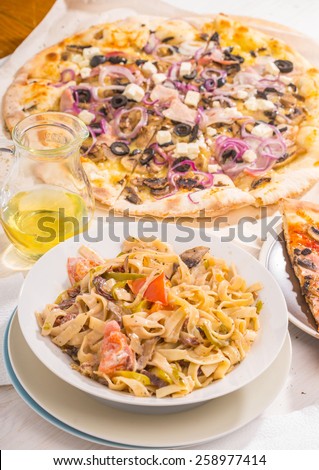 Italian food pasta and pizza