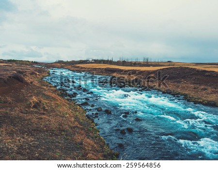 Iceland nature landscape waterfall river village