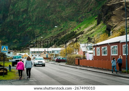 Iceland village city in mountains street road