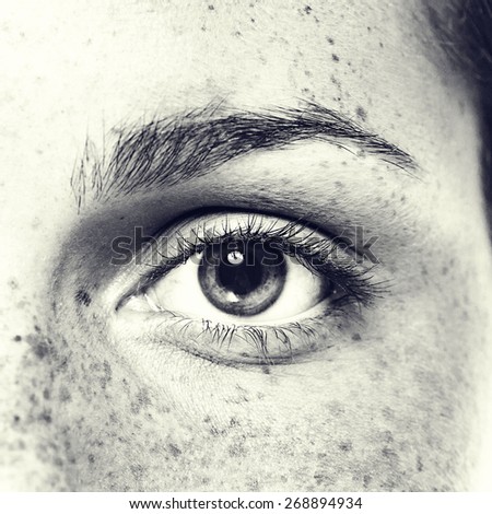 Eye woman freckle black and white