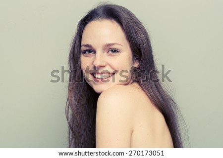 Cute woman young with freckle portrait