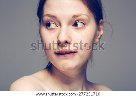 Woman portrait Lips with teeth woman face black and white
