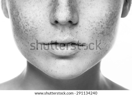 Woman bite lips close up face beautiful black and white