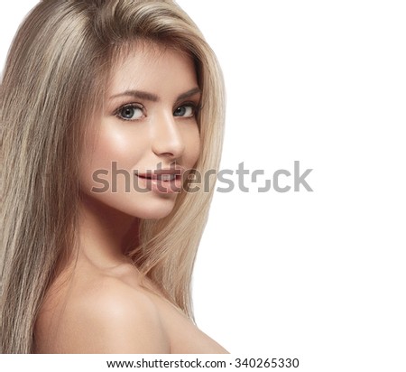 Beautiful woman blonde hair portrait close up studio on <b>white long</b> hair - stock-photo-beautiful-woman-blonde-hair-portrait-close-up-studio-on-white-long-hair-340265330