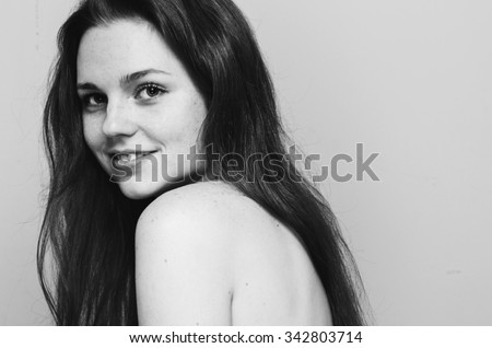 Woman face young beautiful healthy skin portrait black and white