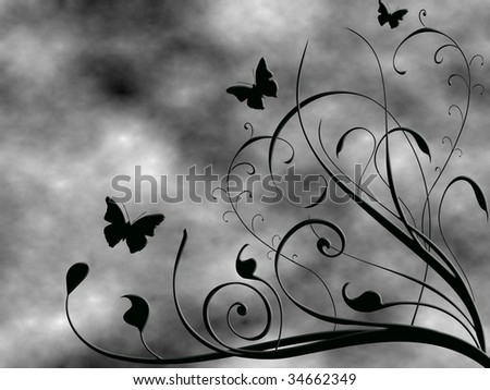 dark flowers and butterflies