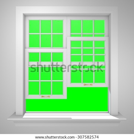 Elegant and Modern residential half open window with green box background to key anything you want.