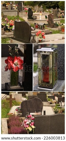 collage with cemetery,  flower and gravestone