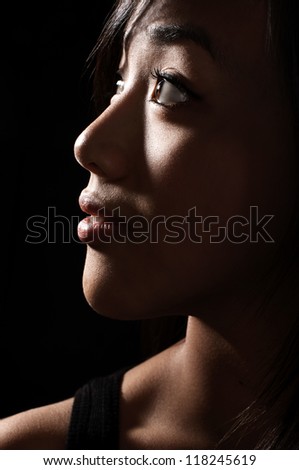 Profile of Beautiful Woman with Dark, Dramatic Lighting