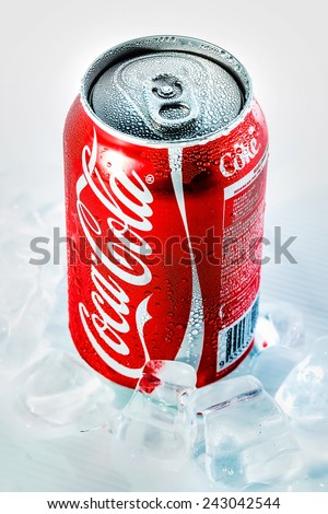 SABAH, MALAYSIA - JANUARY 09, 2015. Can of Coca-cola drink isolated on white. The Coca-Cola can, which dates back to 1915, is the most recognised packaging in the world today.