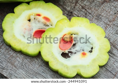 Momordica charantia often called bitter melon, bitter gourd or bitter squash