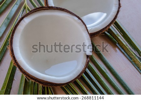 coconut fruit cut in half according to milk products, jam, oil, spa and health products and other food