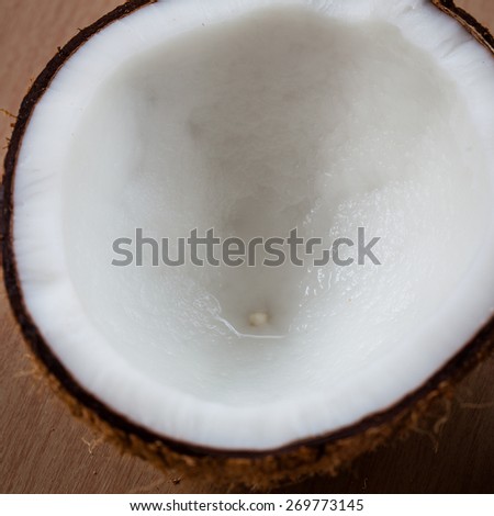 inside of a coconut. suitable for coconut based products such as oil, food and beverages