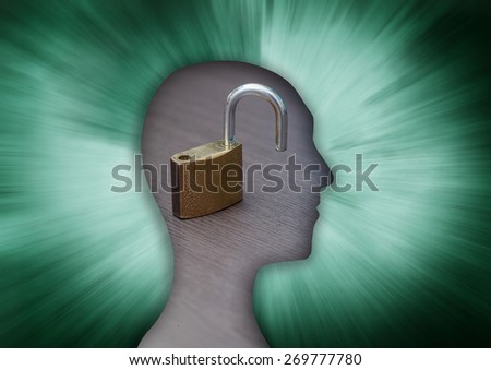 human figure with padlock image. concept image for the purpose of an open and positive mind accept challenges and business opportunities