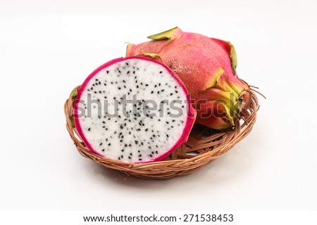 Dragon Fruit isolated against white background. The image is suitable for food products, beverages and health products related to this special fruit. Also suitable for restaurants or fresh goods