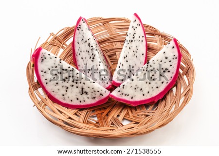 Dragon Fruit isolated against white background. The image is suitable for food products, beverages and health products related to this special fruit. Also suitable for restaurants or fresh goods