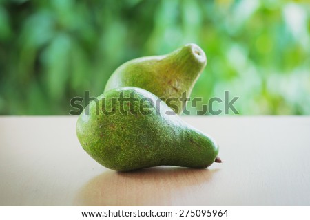fresh avocado with blurred background of a garden. freshness concept