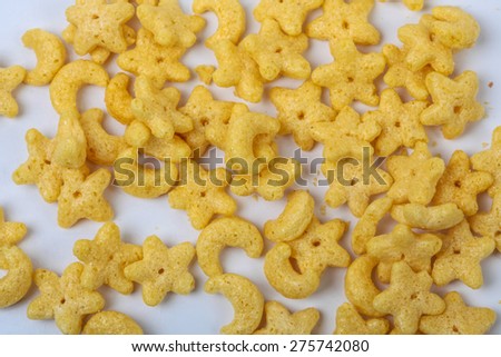 crunchy breakfast cereal with white background