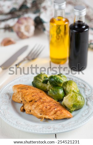 Grilled chicken with Brussels sprouts