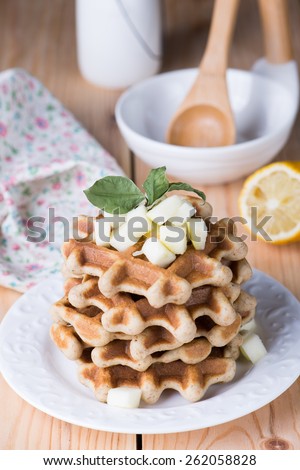 Dietary rice Belgian waffles with cottage cheese and Apple