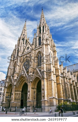 PARIS - September 08: People walk near Saint Clotilde gothic church in Paris.