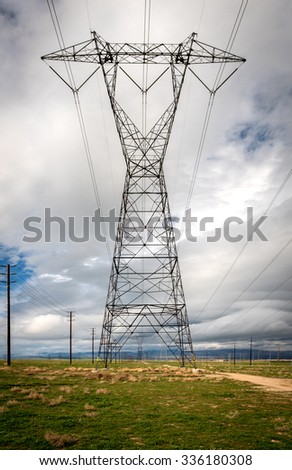 High Voltage Power Lines running through the Antelope Valley on a cloudy day