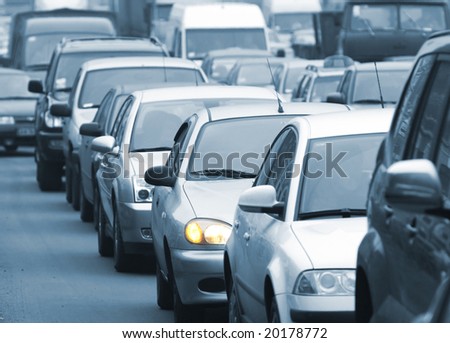 Morning traffic jam on a road in Kiev 3
