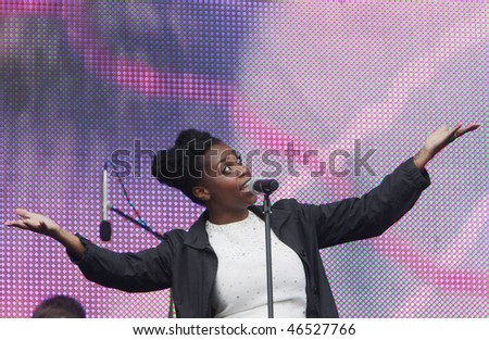 KYIV, UKRAINE - MAY 25: Shirley Klarisse Yonavive Edwards, aka Skye, the famous voice of Morcheeba, performs during the 36-hour-non-stop-open-air Free Fat Festival on  May 25, 2008 in Kyiv, Ukraine