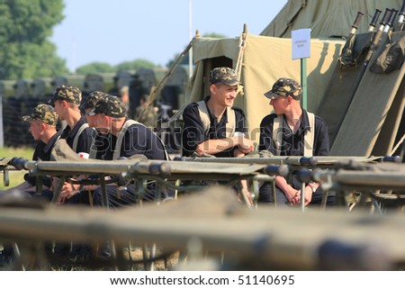 VINNYTSYA, UKRAINE - JUNE 10: Military mobile hospital during a medical military trainings on June 10, 2008 in Vinnytsya, Ukraine
