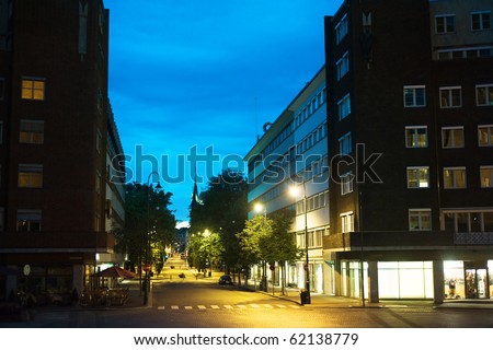 Empty Oslo street in the city center at night. Norway