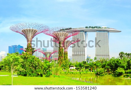 Singapore, Republic of Singapore - May 09, 2013: Panoramic view of Gardens by the Bay in Singapore. Gardens by the Bay was crowned World Building of the Year at the World Architecture Festival 2012