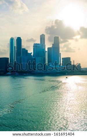 Singapore downtown and river at sunset