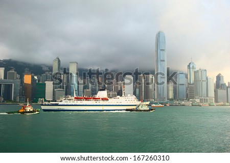 View on Hong Kong bay and business center