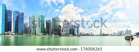 Beautiful panoramic view of Singapore business center on sunny day