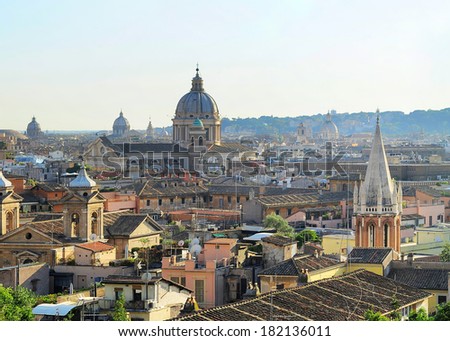 Aerial colorful view of Rome at sunset. Italy