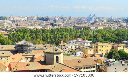 Aerial panoramic view of Rome in the sunny day. Italy