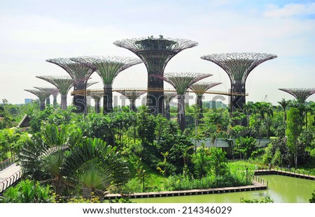 SINGAPORE - MAY 09, 2013: Gardens by the Bay in Singapore. Gardens by the Bay was crowned World Building of the Year at the World Architecture Festival 2012