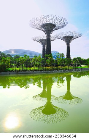 SINGAPORE - MAY 09, 2013: Pond at Gardens by the Bay. Gardens by the Bay was crowned World Building of the Year at the World Architecture Festival 2012
