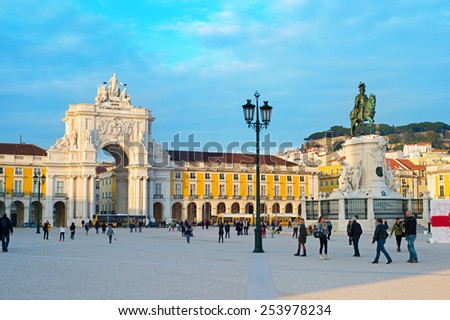LISBON, PORTUGAL - DEC 24, 2014: Commerce Square in Lisbon. It is one of the most important squares and was settled the land where the Royal Palace in Lisbon for more than 200 years